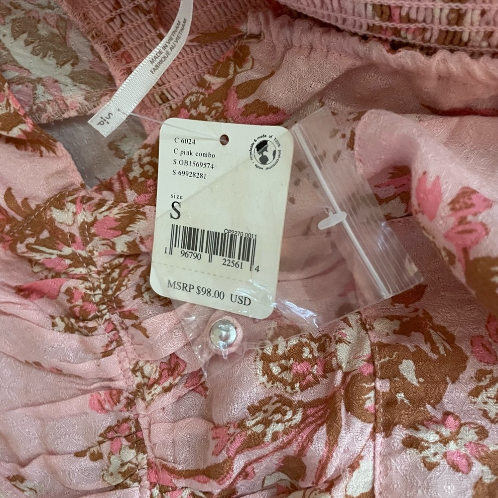 Free People Hillary Printed Top in Pink Combo NWT - Picture 4 of 7